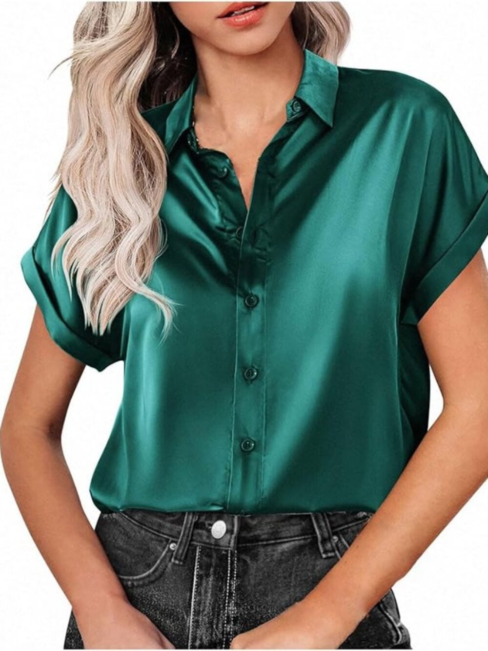 Women's Silky Teal Short Sleeve Flowy blouse by Beyove NWOT STUNNING !!